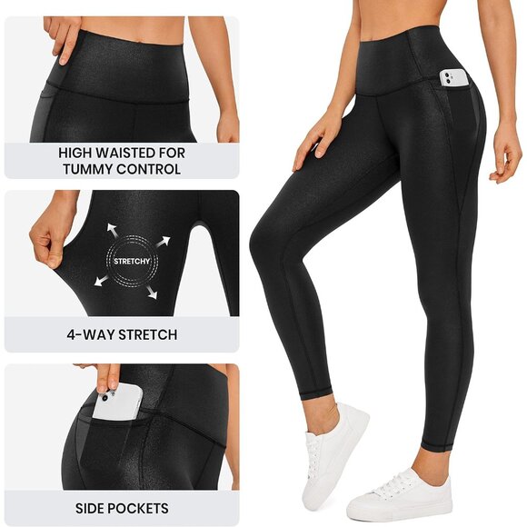 Womens Butterluxe High Waisted Faux Leather Leggings 25" for Luxurious Comfort - Picture 4 of 5